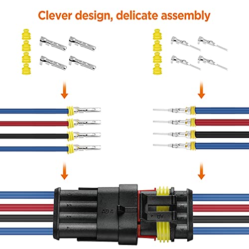 Twippo 352Pcs Waterproof Car Electrical Connector Terminals Automotive Electrical Wire Connector Plug Kit 1/2/3/4 Pin Connectors Male And Female #TOP4