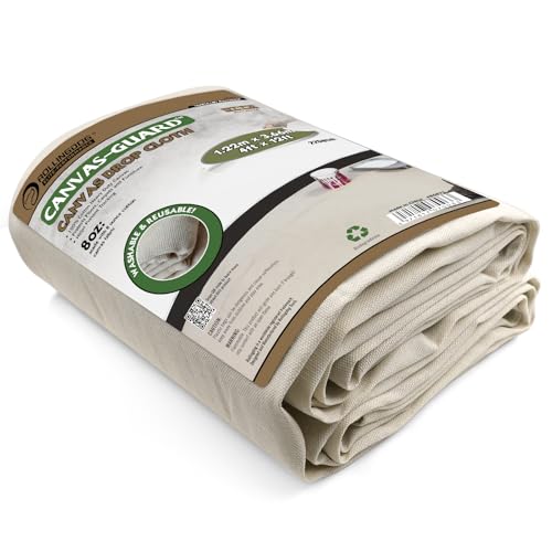 ROLLINGDOG Canvas Drop Cloth - Dust Sheet Cotton Canvas Fabric Tarp for Painting,Furniture Floor Covering Protection 8 oz,4x12 Feet