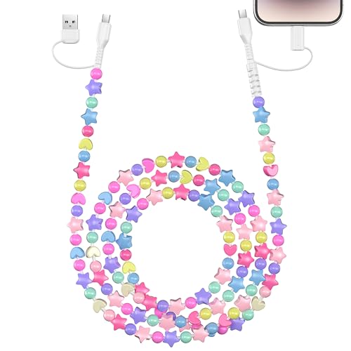 VOFUOE USB C Cable for iPhone 17 Charging Cord [MFi Certified] 4 in 1 Multi Fast Charging Cable Stars Beads Charging Cord Extra Long 6.6FT Girls for iPhone 16, for Galaxy S25 & Most Devices-Colorful