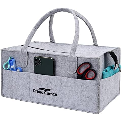 Prima Cumce Mom Bag Nappy Caddy - Portable Diaper Organiser - Sturdy 3mm Extra Thick Heavy-Duty Multifunctional Bin - Baby Shower Gifts - Basket for Wipes Newborn Essentials (Dark Gray) Cover