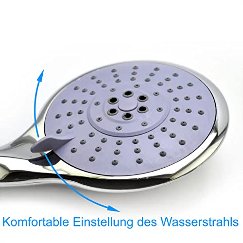 Shower Head Chrome with Stainless Steel Hose Shower Hose and Wall Mounting 1.5 m 3 Jet Types Approx. 12 cm Diameter - Image 3