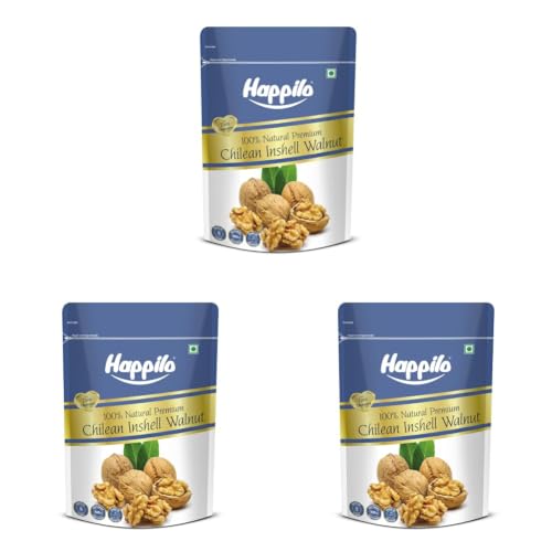 Image of Happilo Premium Inshell Dried Walnut 500g | Akhrot Giri | Dry Fruits, Healthy Snacks | Large Size | Walnut with Shell | Rich in Protein, Antioxidants & Source of Omega-3 (Pack of 3)