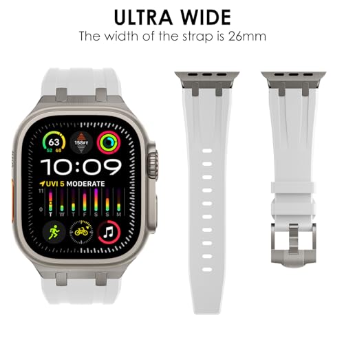 WINGLE 49mm 46mm 45mm 44mm 42mm(series 3) for Apple Watch Strap,Liquid Silicone Rubber Strap Replacement band for iWatch Ultra 3/Ultra 2 1/SE 3 2 1/Series 11 10 9 8 7 6 5 4 3 2 1,Titanium/White - Image 2