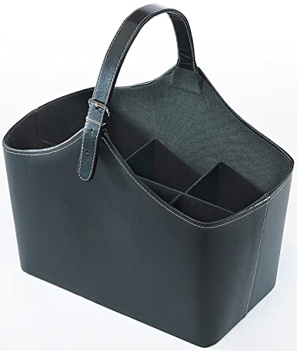 Kaminkorb Flaschenkorb Zeitungskorb aus Kunstleder - schwarz - 38x22x21 cm