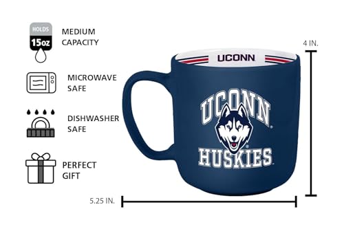 Image of Logo Brands NCAA UConn Huskies15 oz Stripe Coffee Mug - Vintage Team Logo, Inside Print & Stripes, Microwave & Dishwasher Safe- Great Gift For Fans & Alumni