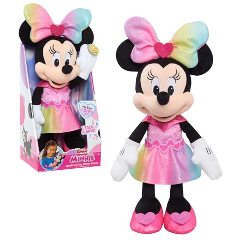 Disney Junior Minnie Mouse Sparkle and Sing Minnie Mouse, 13 Inch Feature Plush with Lights and Sounds, by Just Play