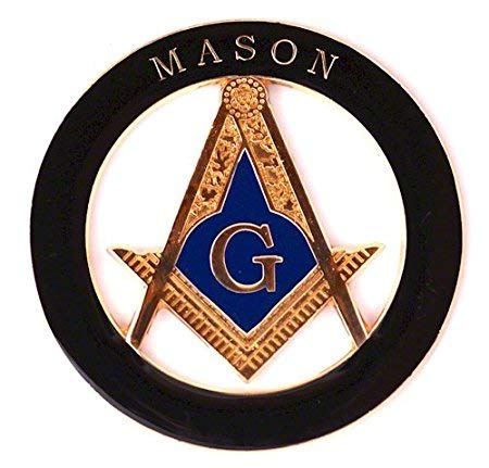 Mason Square & Compass Masonic Auto Emblem - [Black & Gold][3'' Diameter]