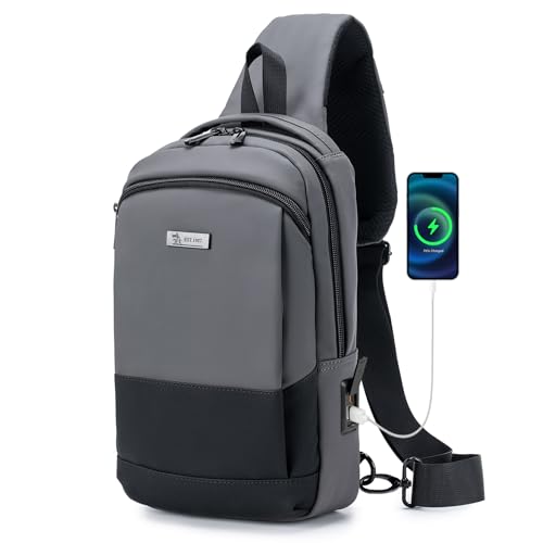 Sling Bag for Men, Anti-theft Crossbody Bag with USB Charging Port, PU Leather Shoulder Bag for Women Travel Outdoor Casual Sports Daypacks