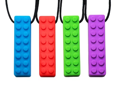 Image of Sensory Necklace - Best for Kids or Adults that Like Biting or Have Autism - Perfectly Textured Silicone Chewy Toys - Chewing Pendant for Boys & Girls - Chew Necklaces (4-Pack)