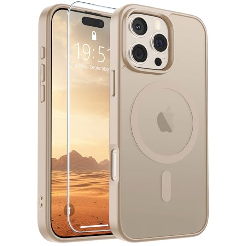 Image of SUPFINE Magnetic for iPhone 16 Pro Case(Compatible with MagSafe)(Military Grade Drop Protection) Slim Translucent Matte Shockproof with Anti-Fingerprint Phone Case,Desert Gold