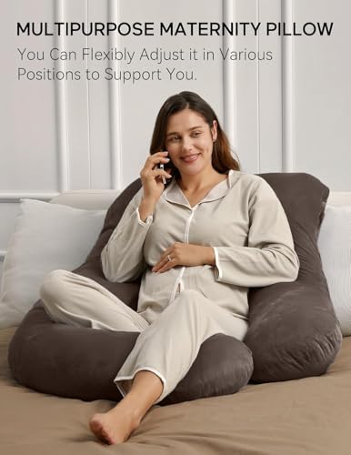 Image of G-Shaped Sleeping Pregnancy Pillow| Removable Velvet Covers| PregnoCare Fibres| Baby Shower Gift, Maternity, Nursing| Full Body Soft-Support Bump, Head, Back, Shoulder, Hips, Legs and Belly (Brown)