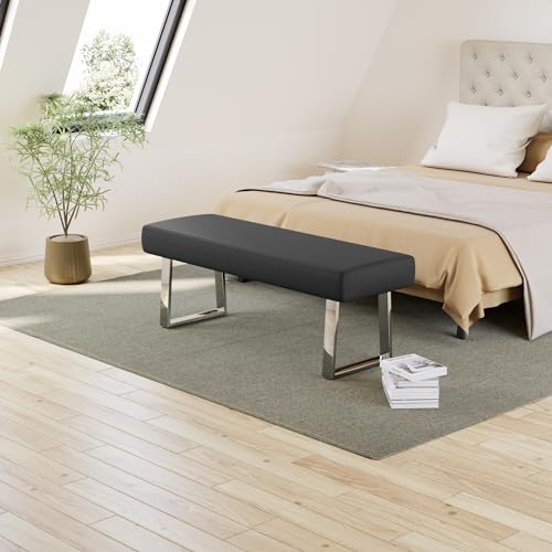 Image of JIEXI 45.3'' Modern PU Leather Kitchen Entryway Bench w /Sturdy Metal Legs