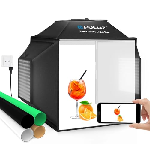 PULUZ 16x16 Inch Upgrade Photo Studio Light Box, Professional Dimmable Shooting Tent with 480 LED Lights & 4 PVC Backdrops, Portable Softbox for Jewelry, Small Product Photography by PULUZ - Used condition - US$85.49