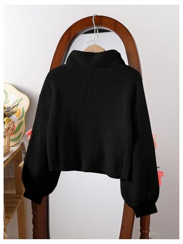 WDIRARA Girl's Bow Turtleneck Sweater Long Sleeve Loose Pullover Knitwear2