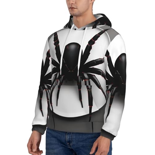 nanger Black Spider Print Men'S Casual Hooded Sweatshirt, Thin Fleece Long Sleeve Hoodie Pullover With Pocket3