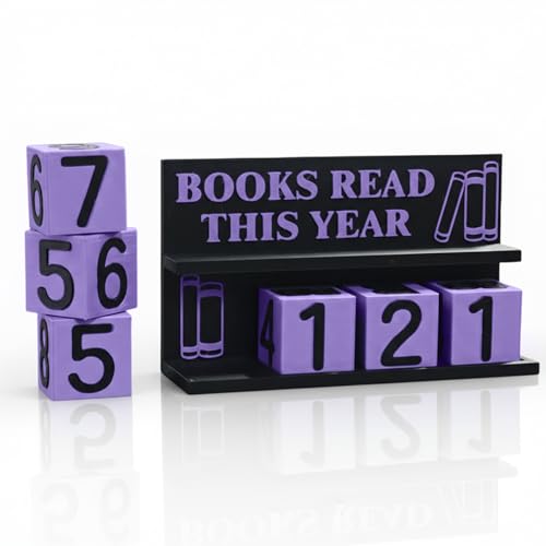 Books Read This Year Counter, 3D Printed Book Tracker for Reading Goal Display, Book Counter Sign Bookshelf Decor, Reading Challenge Gift for Readers, Bookwormand Library Lovers（Black Purple）