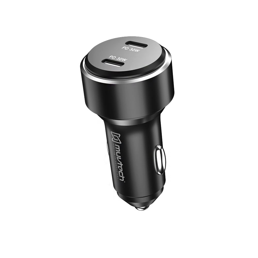 Muvtech 60W Dual Type -C Car Charger Adapter,30W PD from Each Ports Quick Charge All Type-C Enabled Devices |PD Fast Car Adapter for iPhone 15/14/13,Galaxy S21 Ultra/S20, iPad Pro/Air 2/Mini -Black-image-1