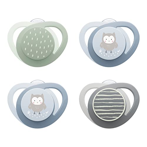 Image of NUK Glow-in-The-Dark Orthodontic Pacifier with Heart-Shaped Shield, BPA-Free, fits 0-6 Months, 4-Pack