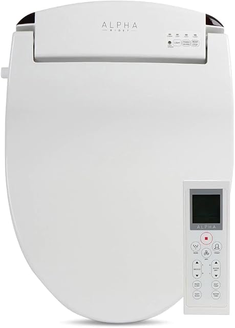 ALPHA BIDET JX Elongated Bidet Toilet Seat, White, Endless Warm Water, Rear and Front Wash, LED Light, Quiet Operation, Wireless Remote, Low Profile Sittable Lid, 3 Year Warranty (Elongated)