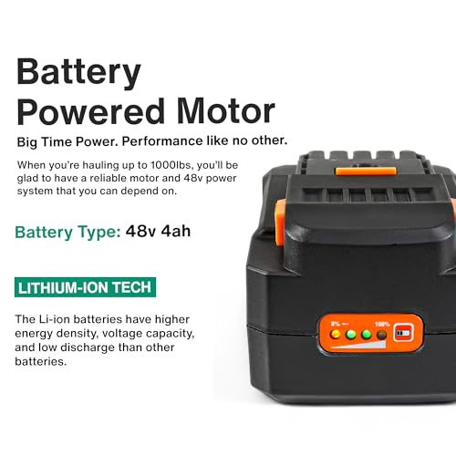 Landworks Utility Service Cart Wheelbarrow Power Wagon, Super Duty Electric 48V DC Li-Ion Battery Powered, 500 lbs Load & 1000+ lbs Hauling Capacity, Farm & Garden Dump with Modular Cargo Bed