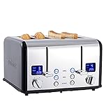 CUSIMAX 4 Slice Toaster, Ultra-Clear LED Display & Extra Wide Slots, Stainless Steel Toaster with Dual Control Panels of 6 Shade Settings, Cancel/Bagel/Defrost Function, Removable Crumb Trays, Black