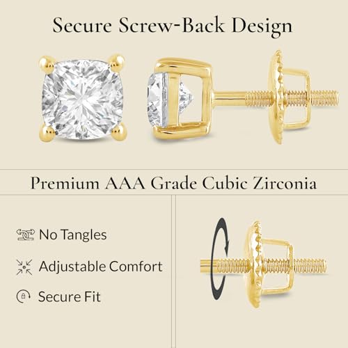 Everyday Elegance Solid 14K White Yellow Rose Gold Cubic Zirconia Solitaire Stud Earrings Women in Heart Cushion Oval Pear Princess Emerald Round Cut | Screw Back Posts 0.50 to 4.0 CTW |With Gift Box4
