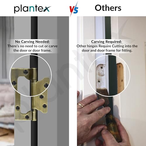 Image of Plantex Butterfly Hinges for Door /Stainless Steel Door Hinges /5 Inch x 14 Gauge Hinge /2.5 mm Hinges for Home /Office /Hotel /Non-Mortise Hinge - Pack of 6 (Brass Antique)