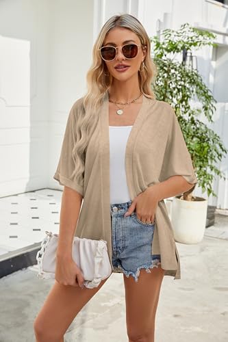 Image of Yekaty Lightweight Cardigans for Women Casual Summer Short Sleeve Cardigan Open Front Beach Coverups 2026
