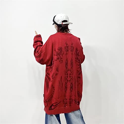 XMAIYIF (Wool) Sweater Skull Graffiti Retro Vintage Knitted Sweater Unisex Pullover Autumn and Winter Sweater(L)3