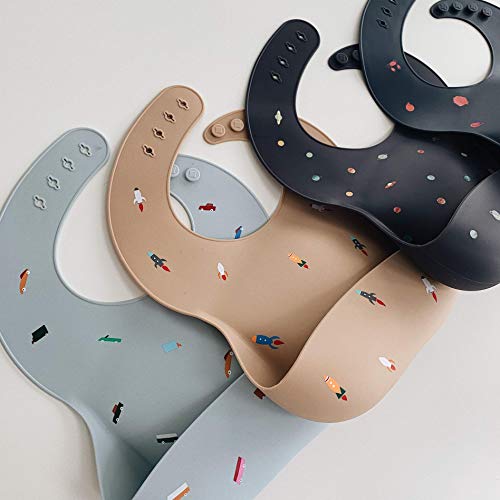Image of mushie Silicone Baby Bib | Adjustable Fit Waterproof Bibs (Retro Cars)