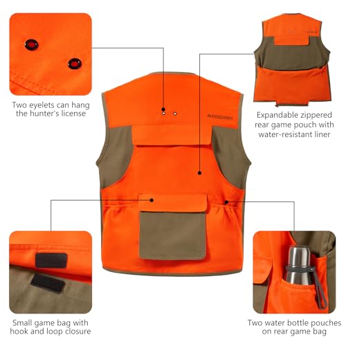 BASSDASH Multi Pockets Upland Field Bird Hunting Vest Blaze Orange Brown Water Resistant Rip Stop for Men Women2