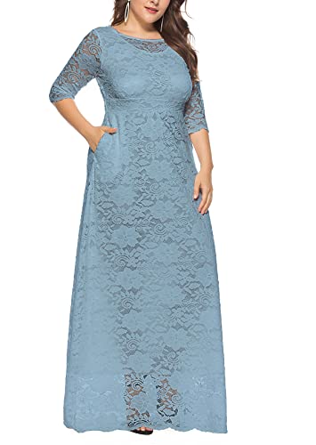 Image of Eternatastic Women's Floral Lace 2 /3 Sleeves Maxi Dress Plus Size Evening Party Dresses