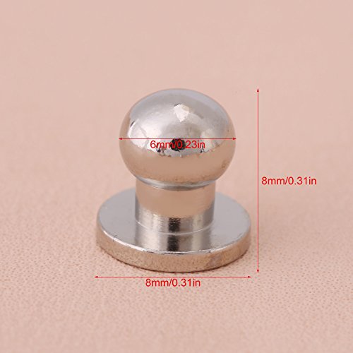 Silberne Knopfnieten – 20 Stück runder Kopf massives Kupfer Nagel Nieten Knopf DIY Leder Zubehör für Kunst und Kleidung Herstellung mit Installationslocher (8 × 6 mm Silber)