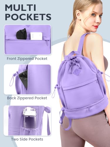 Image of RHDZO Drawstring Gym Backpack with Shoe Compartment and Wet Pocket, Purple
