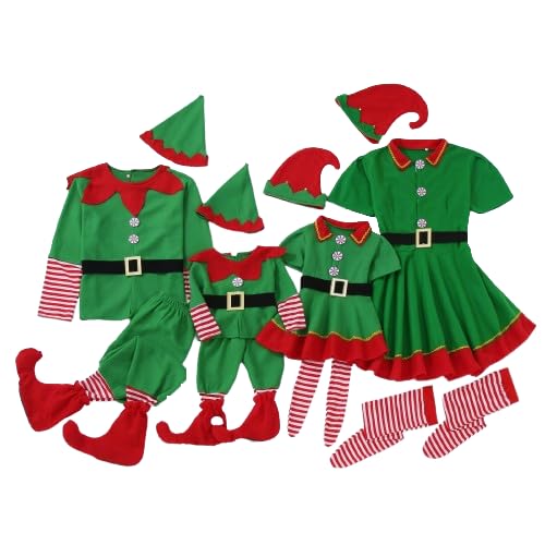 Genérico Disfraz Elfo Mujer Hombre Navidad Disfraz Elfo Niña Niño Disfraz Duende Navidad, Disfraz Navideño, Disfraz Navidad Adulto y Niños, Traje Ayudante Papanoel