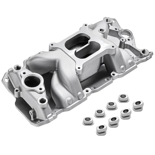 OXYSTAR 2026 7501 Intake Manifold Aluminum Performance Dual Plane Air-Gap Compatible with Chevy Small Block SBC 1955-86 262 265 267 283 302 305 307 327 350 400 V8 Engine Silver