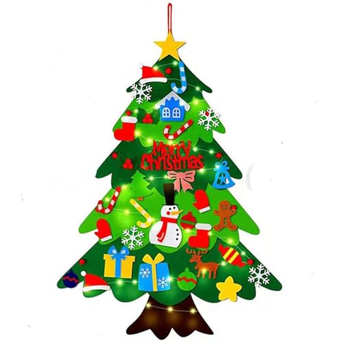 Árvore de Natal infantil faça você mesmo feltro com luzes para crianças, árvore de Natal decorativa