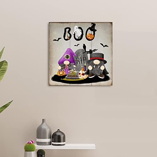 Panneau en bois Halloween Boo de 30,5 cm avec gnome et citrouille moderne pour salon - 5