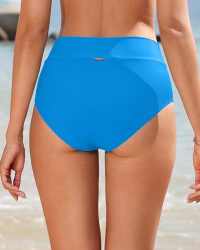 Image of Women V Cut Full Coverage Bikini Bottom - High Waist Swim Bathing Suit Bottoms Cross V Front Swimsuit