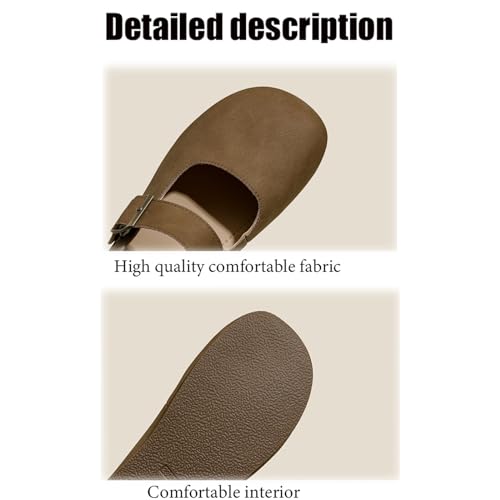 Women's Genuine Leather Round Head Flat Mary Jane Shoes with Adjustable Straps Fashio Comfortable Slip On Ballet Flats Dressy Office Work Shoes2