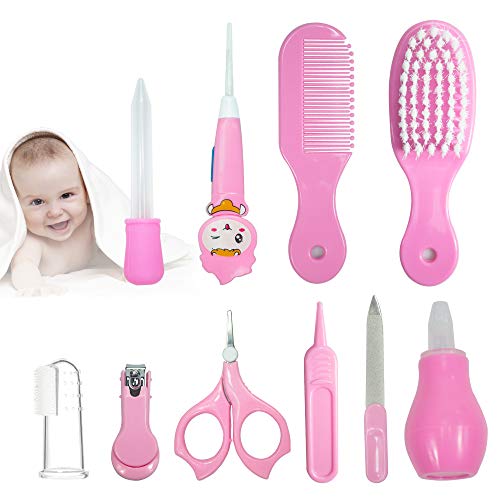 Joyeee 10PCS Baby Healthcare and Grooming Kit for Baby Girl, Baby Essentials Baby Girl Stuff, Baby Hair Brush & Comb Set, Baby Nail Clippers, Infant Safemend New Born Baby Shower Gifts, Pink #8