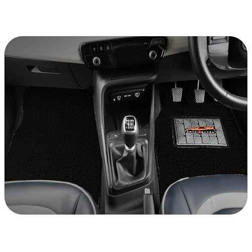 Image of CONTINENTAL [Duramat Curly] Universal Driver Side & Passenger Side Car Mat only - Premium Waterproof PVC Cushions Car Floor Mat for All Cars (Pack of 2 - Full Black).