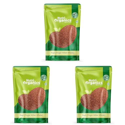 Image of NutriOrganics Unpolished Finger Millet (Ragi) - 1.5 Kg | Mandua /Kezhvaragu /Mandia /Taidalu /Kodra /Ragula /Nachni (Pack of 3)