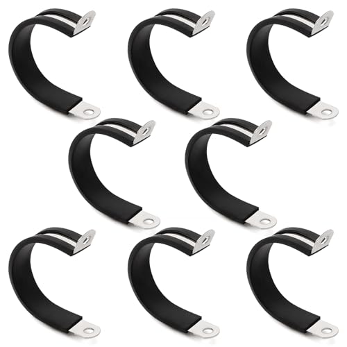 YYIGVMO 8 Pezzi 40mm Fascette Stringitubo in Gomma, Clip a P Rivestite in Gomma, Morsetto a P in Acciaio Inox 304, per Fissare Tubi e Cavi