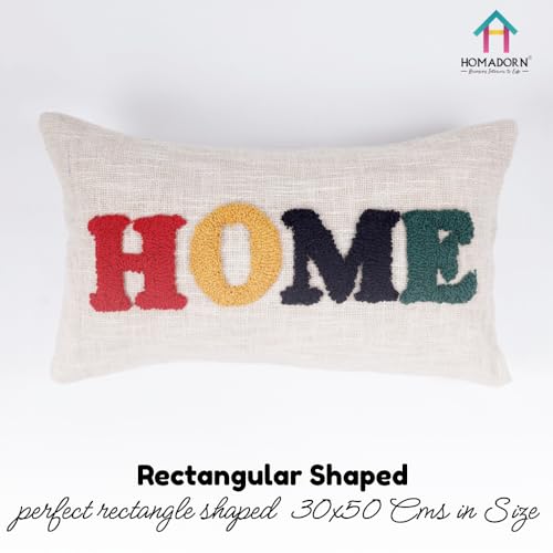 Image of HOMADORN 100% Cotton Text Pattern Handtufted /Embroided Decorative Cushion Cover (12X20 Inches) (1, Home Multicolor)