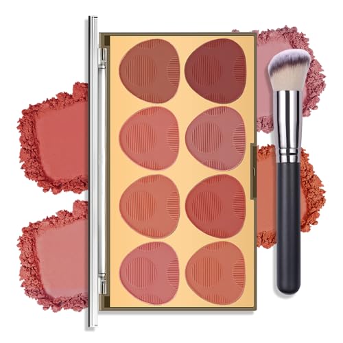 YBUETE 8 Colors Blush Palette for Women Girls, Long-Lasting Blush Nude Makeup Contour with Brush, Matte Blush Contouring Palette, Face Beauty Cheek Powder Blush, Portable Beauty Blush Palette