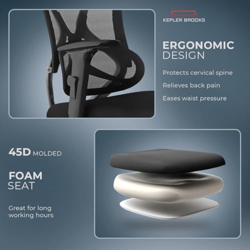 Image of Kepler Brooks Vogue Premium Office Chair for Work | 3-Yr Warranty | Ergonomic Office Chair, Study Chair, 2D Headrest, 3D Arms, Multi Lock Seat Slider with Heavy Duty Metal Base (Black)