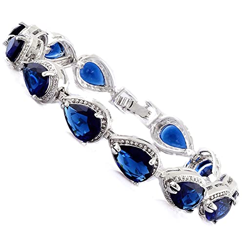 Rizilia LB1266BLU Tennis Bracelet & Pear Cut Cz [Simulated Blue Sapphire] In White Gold Plated cover