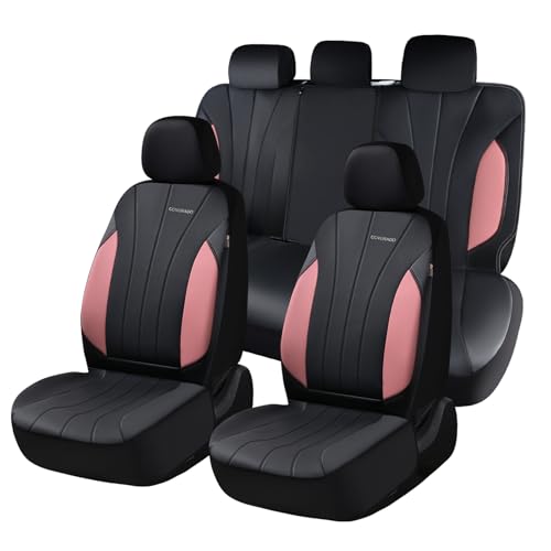 Image of Coverado Automotive Car Seat Covers, Luxury Seat Covers Full Set, Leather Car Seat Protectors with Storage Bags, Pink Driver Seat Covers Universal Fit for SUVs Trucks Sedans