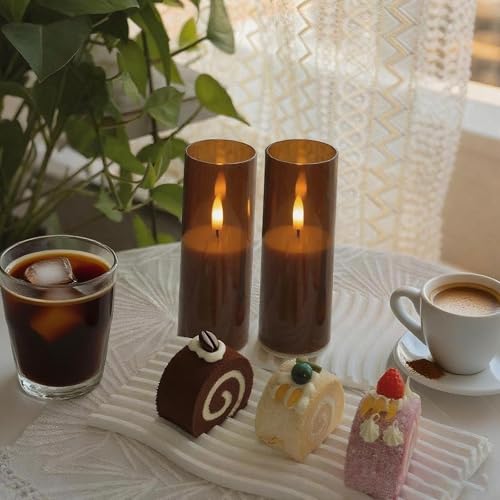 Image of CANDLE CHOICE Indoor Outdoor Flameless Candles with Timer Waterproof Realistic Flickering Battery Operated Pillar LED Lights with Acrylic Shell Wedding Party Christmas Decorations 6 Pack 2 inchx6 inch Brown